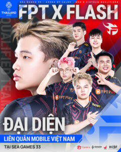 Đội hình FPT FLash - đại diện Việt Nam tranh tài tại SEA Games 33 bộ môn Liên quân Mobile đồng đội nam.