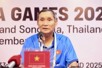 HLV Mai Đức Chung vừa cùng ĐT nữ Việt Nam đánh bại Myanmar 2-0. Ảnh: Gia Hân.