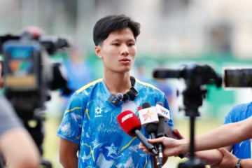 Tiền đạo Quốc Cường tự tin cùng U22 Việt Nam đánh bại U22 Malaysia. Ảnh: Anh Khoa.