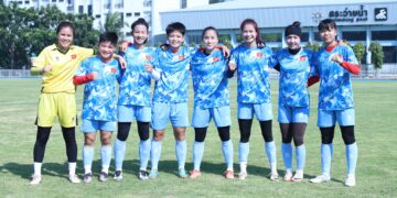 Các cầu thủ thể hiện tinh thần hào hứng, quyết tâm bảo vệ tấm huy chương vàng tại SEA Games - Ảnh: VFF