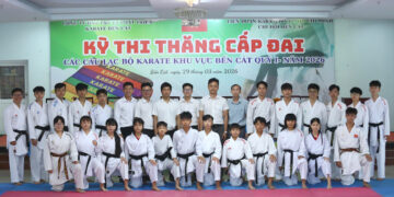 Karate Bến Cát vừa tổ chức thành công kỳ thi thăng đai quý 1-2026. Ảnh: Quốc Anh.