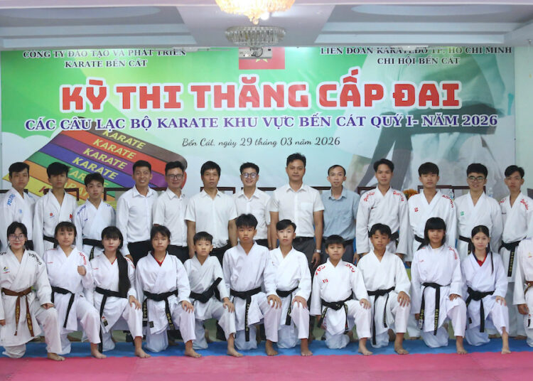 Karate Bến Cát vừa tổ chức thành công kỳ thi thăng đai quý 1-2026. Ảnh: Quốc Anh.